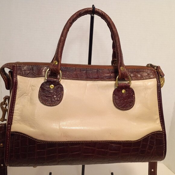 Vintage BRAHMIN Croc & Ivory Smooth Leather Zip-top 2-Way Crossbody Bag - Picture 4 of 15